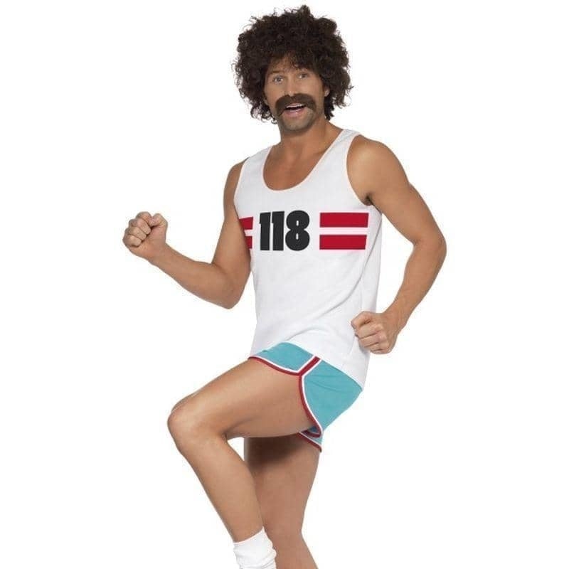 118118 Runner Costume Adult White Blue Shorts Top 1