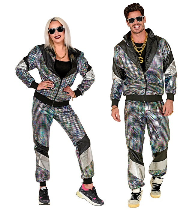 80'S Silver Reflective Shell Suit  Jacket, Pants 