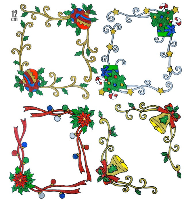 Set Of 2 Christmas Window Corner Decoration Stickers 4 Styles Ass. - 12 Cm