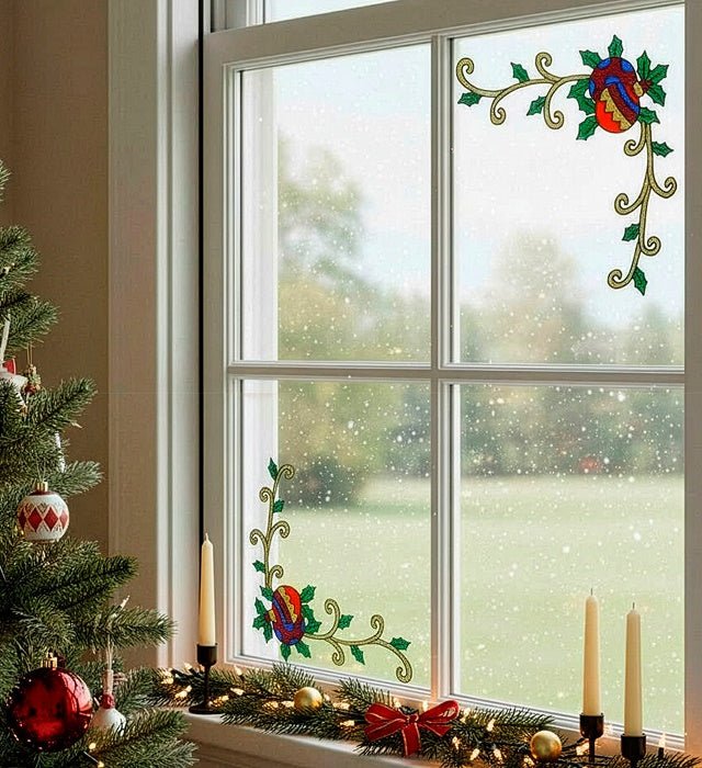 Set Of 2 Christmas Window Corner Decoration Stickers 4 Styles Ass. - 12 Cm