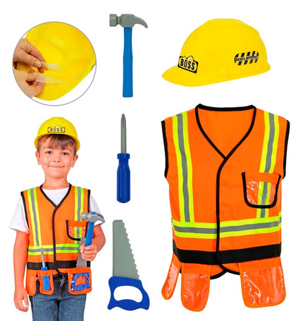 Builder  Vest, Helmet, Saw, Hammer, Screwdriver 