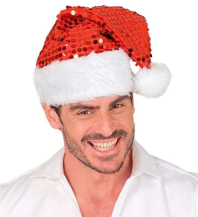 Hat Santa Claus Plush & Sequin Red