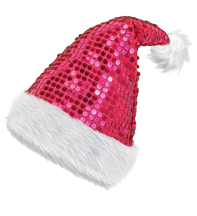 Hat Santa Claus Plush & Sequin Pink