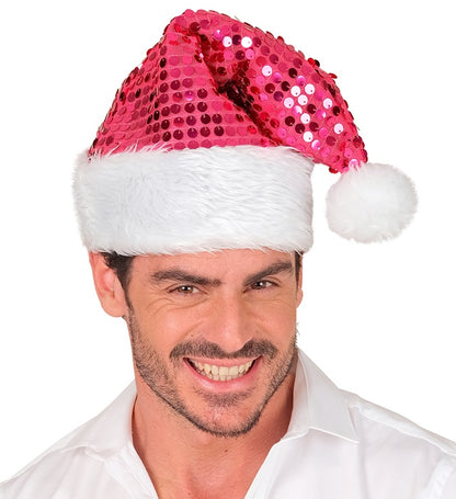Hat Santa Claus Plush & Sequin Pink