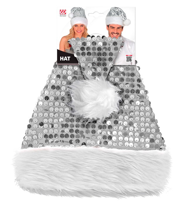 Hat Santa Claus Plush & Sequin Silver