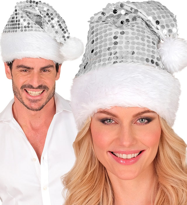 Hat Santa Claus Plush & Sequin Silver