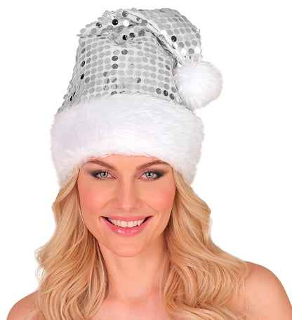 Hat Santa Claus Plush & Sequin Silver