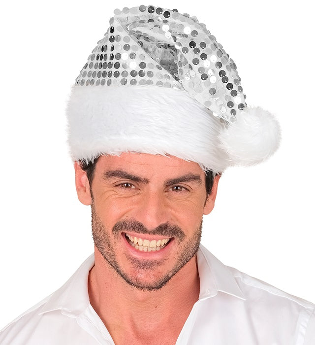 Hat Santa Claus Plush & Sequin Silver