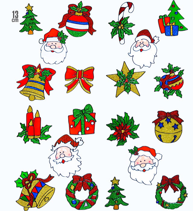 Set Of 5 Assorted Christmas Window Stickers With Santa Claus Face4 Styles Ass. - 13 Cm