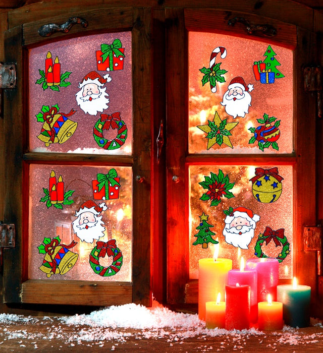 Set Of 5 Assorted Christmas Window Stickers With Santa Claus Face4 Styles Ass. - 13 Cm