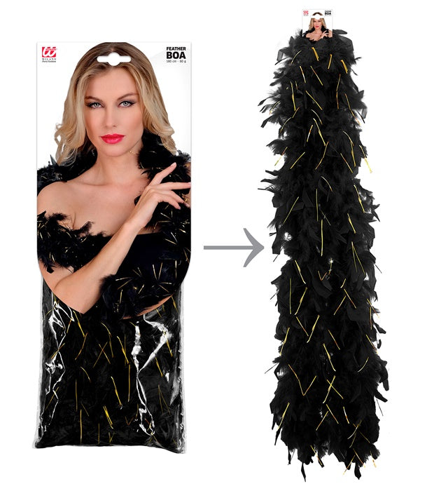 Black Feather Boa With Gold Tinsel - 1,80 M - 80 G