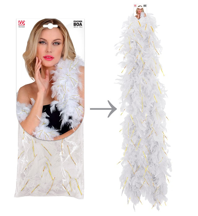 White Feather Boa With Gold Tinsel - 1,80 M - 80 G