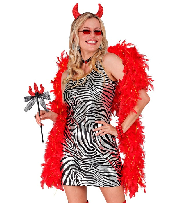 Red Feather Boa With Gold Tinsel - 1,80 M - 80 G