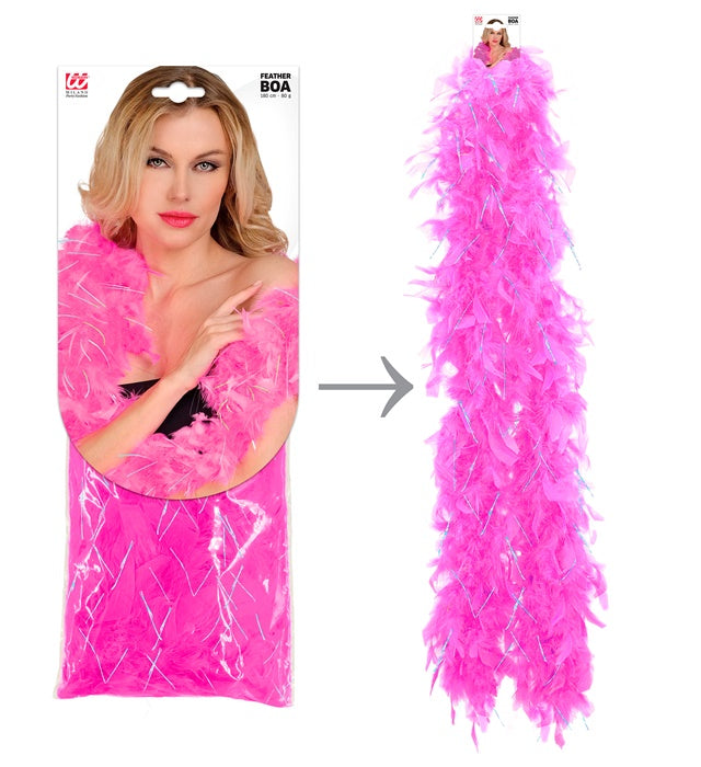 Pink Feather Boa With Iridescent Tinsel - 1,80 M - 80 G