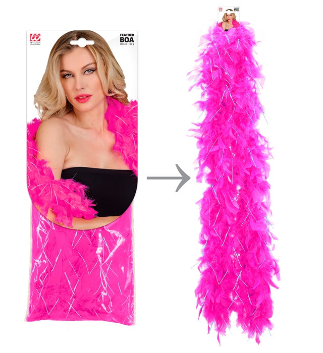 Hot Pink Feather Boa With Iridescent Tinsel - 1,80 M - 80 G
