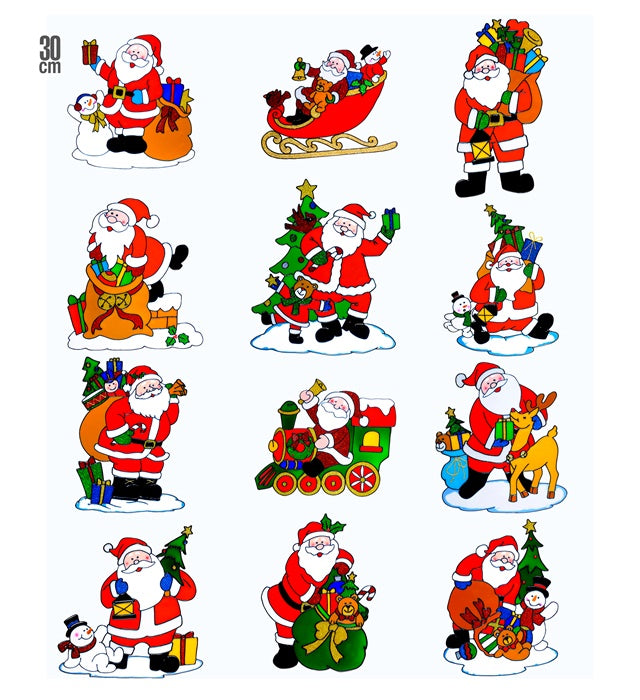 Santa Claus Christmas Window Sticker 12 Styles Ass. - 30 Cm