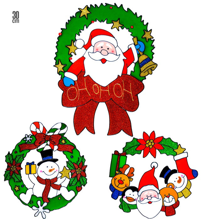 Christmas Wreath Window Sticker 3 Styles Ass. - 30 Cm
