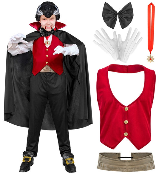 Vampire  Vest, Cummerbund, Bow Tie, Necklace With Medallion, Gloves, Cape 