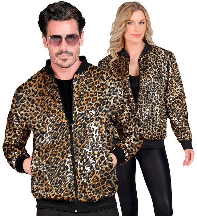 Party Fashion Bomber  Animalier Leopard Sequin Bomber 