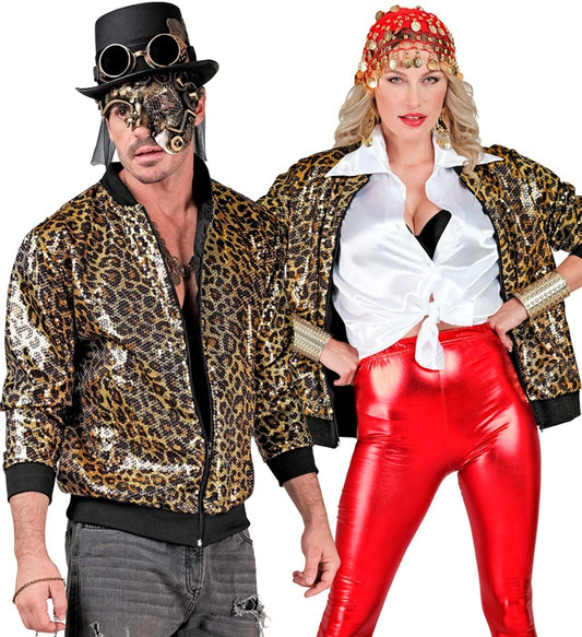 Party Fashion Bomber  Animalier Leopard Sequin Bomber 