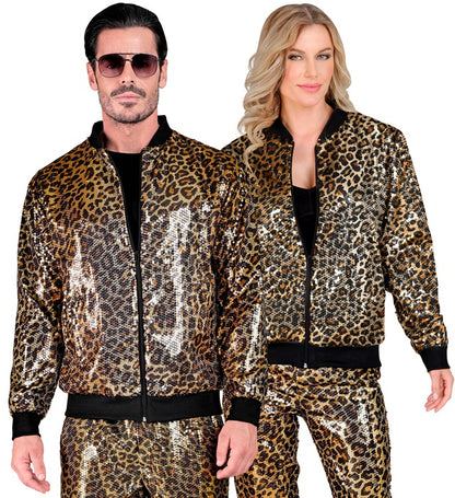 Party Fashion Bomber  Animalier Leopard Sequin Bomber 