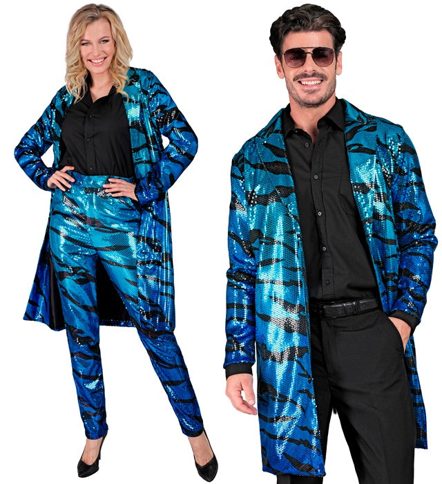 Party Fashion Coat  Blue Waves Sequin Coat 