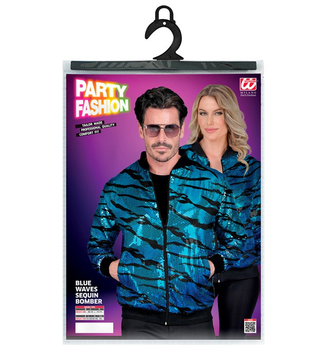 Party Fashion Bomber  Blue Waves Sequin Bomber 