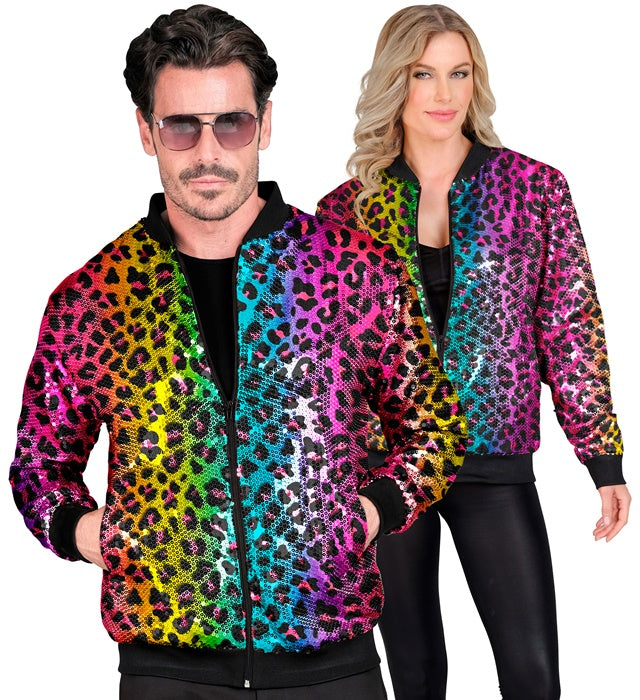 Party Fashion Bomber  Rainbow Animalier Leopard Sequin Bomber 