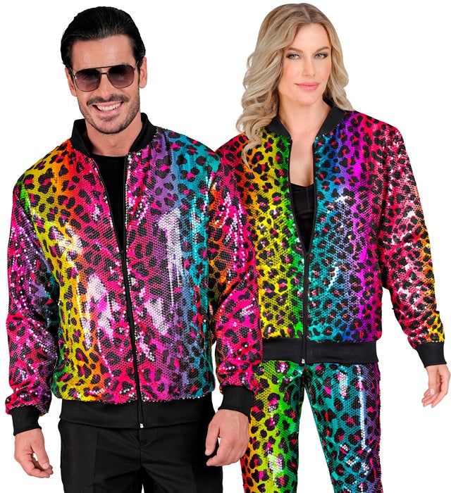 Party Fashion Bomber  Rainbow Animalier Leopard Sequin Bomber 