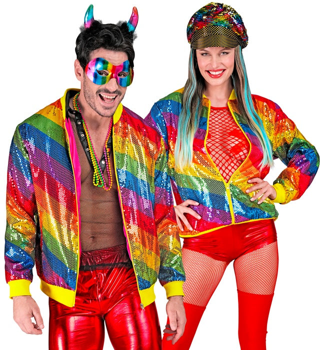 Party Fashion Bomber  Rainbow Sequin Bomber 