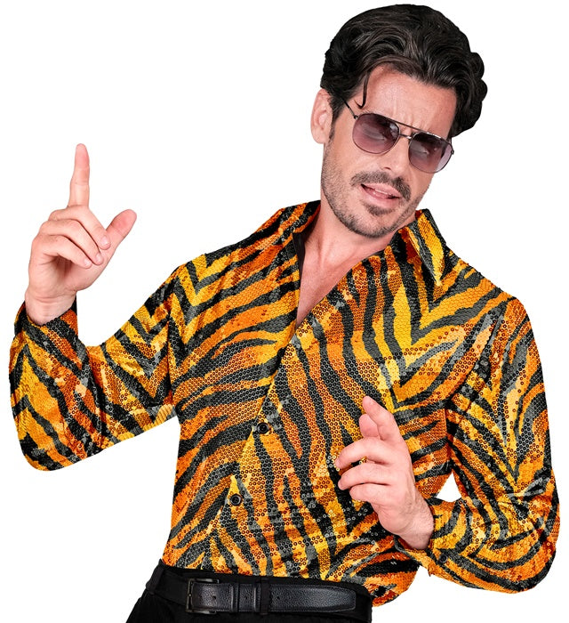 Party Fashion Shirt  Animalier Tiger Sequin Shirt 