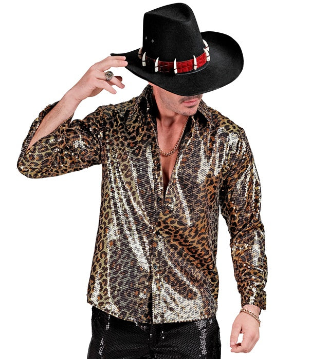 Party Fashion Shirt  Animalier Leopard Sequin Shirt 