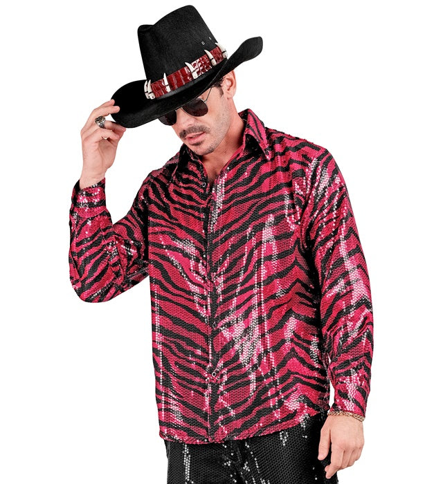 Party Fashion Shirt  Pink Animalier Sequin Shirt 