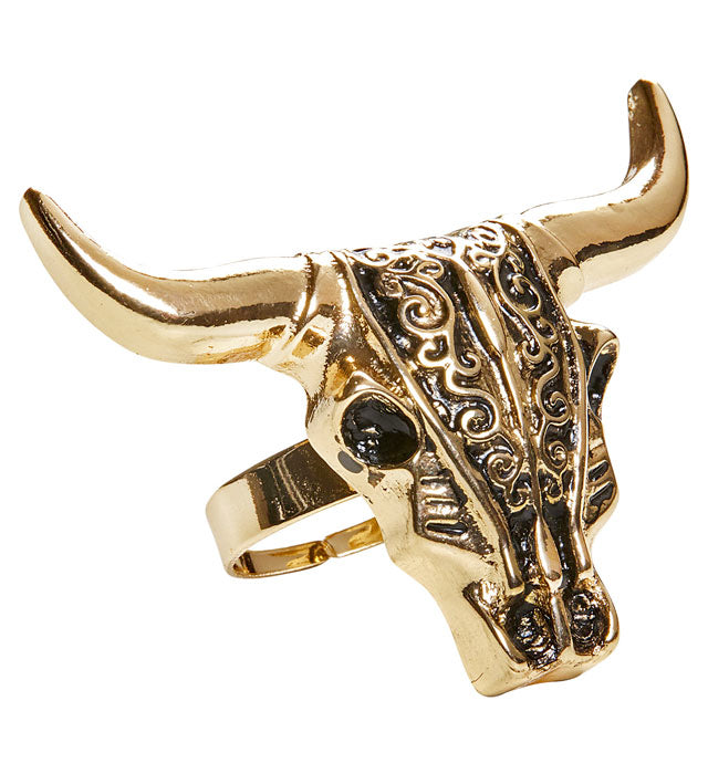 Gold Buffalo Skull Ring