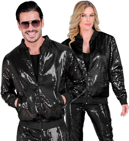 Party Fashion Bomber  Black Sequin Bomber 