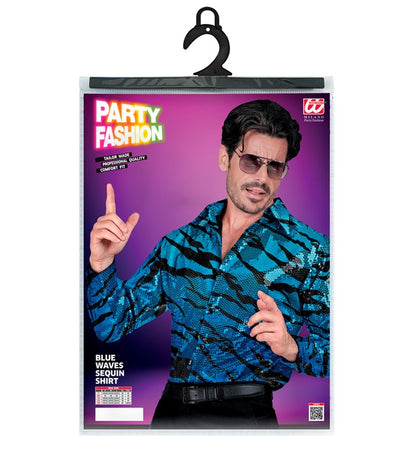 Party Fashion Shirt  Blue Waves Sequin Shirt 
