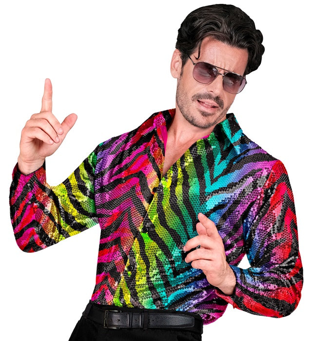 Party Fashion Shirt  Rainbow Animalier Tiger Sequin Shirt 