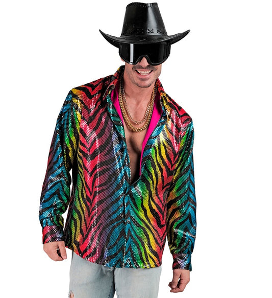 Party Fashion Shirt  Rainbow Animalier Tiger Sequin Shirt 