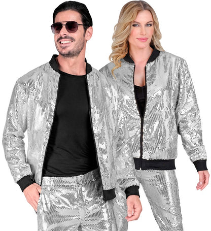 Party Fashion Bomber  Silver Sequin Bomber 