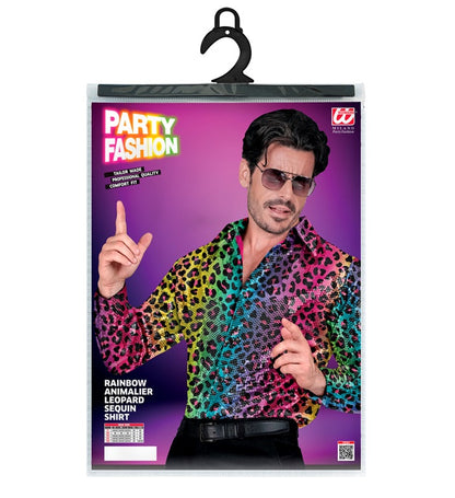 Party Fashion Shirt  Rainbow Animalier Leopard Sequin Shirt 
