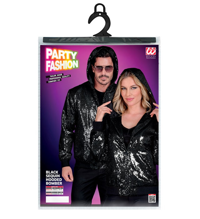 Party Fashion Hooded Bomber  Black Sequin Hooded Bomber 