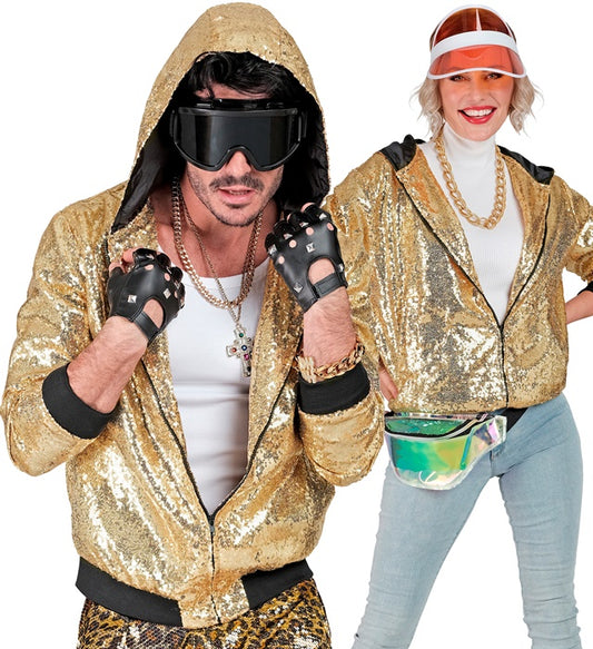 Party Fashion Hooded Bomber  Gold Sequin Hooded Bomber 