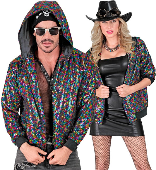 Party Fashion Hooded Bomber  Multicolor Sequin Hooded Bomber 