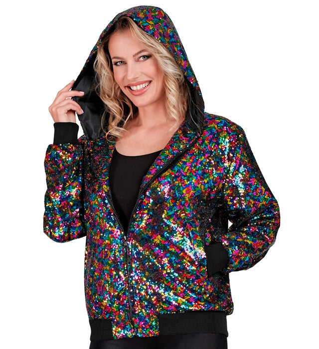 Party Fashion Hooded Bomber  Multicolor Sequin Hooded Bomber 