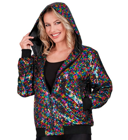 Party Fashion Hooded Bomber  Multicolor Sequin Hooded Bomber 