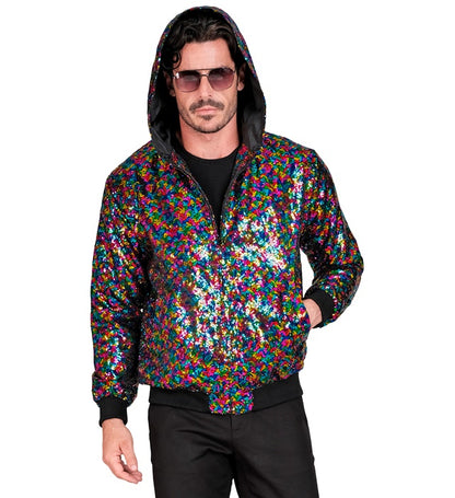 Party Fashion Hooded Bomber  Multicolor Sequin Hooded Bomber 