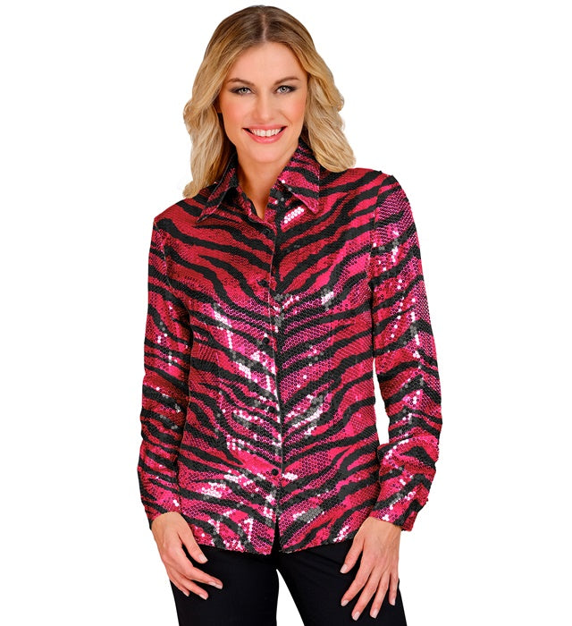 Party Fashion Shirt  Pink Animalier Sequin Shirt 
