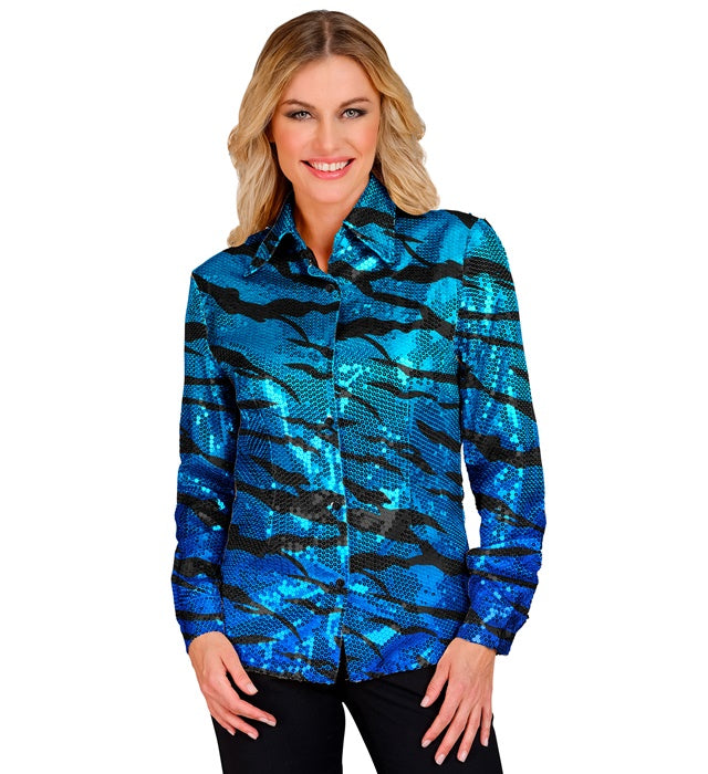 Party Fashion Shirt  Blue Waves Sequin Shirt 