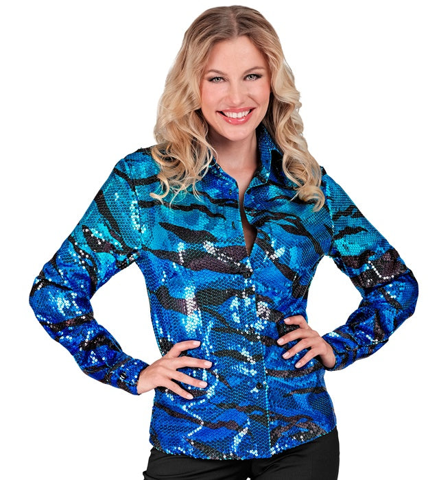 Party Fashion Shirt  Blue Waves Sequin Shirt 