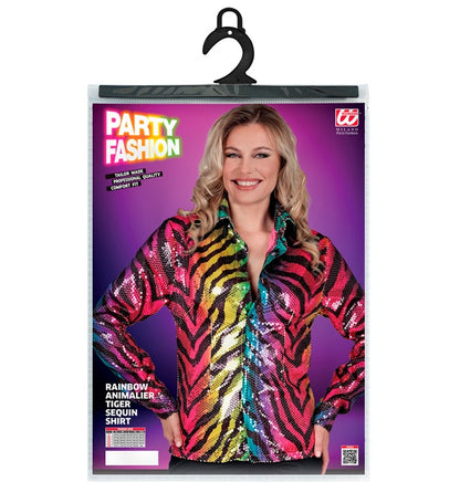 Party Fashion Shirt  Rainbow Animalier Tiger Sequin Shirt 